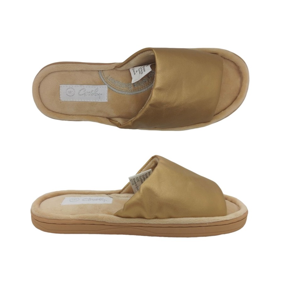 Women Grosby | Grosby Octavia Ladies Slippers Invisible Support Soft Metallic Slip On Slipper Gold