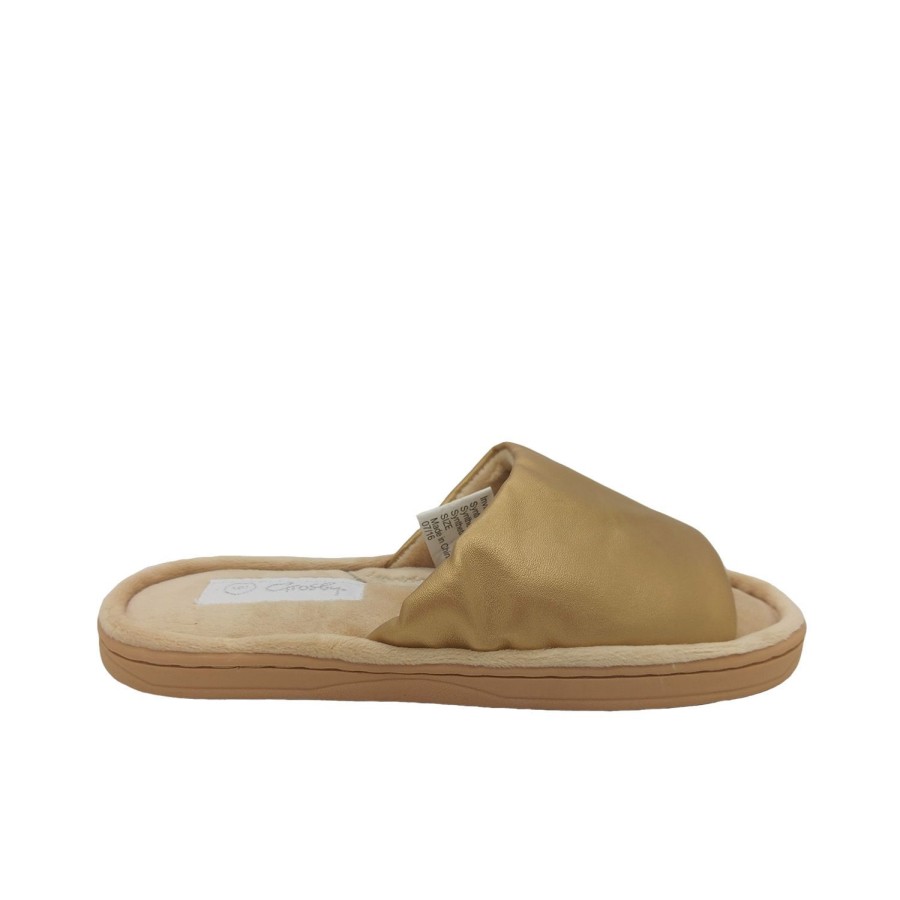 Women Grosby | Grosby Octavia Ladies Slippers Invisible Support Soft Metallic Slip On Slipper Gold