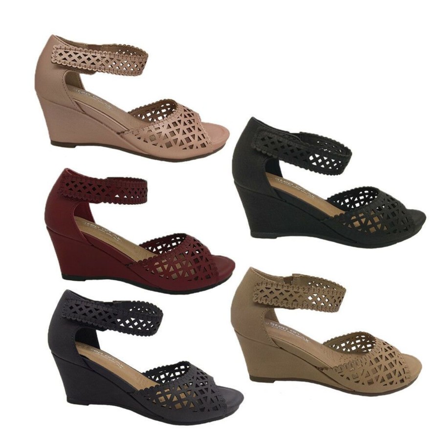 Women Step On Air | Ladies Shoes Step On Air Protea Wedge Sole Soft Upper Adjustable Strap Punchouts