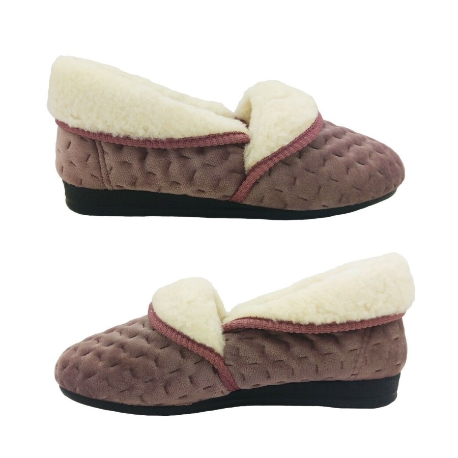 Women Grosby | Ladies Slippers Grosby Mare4 Fluffy Lined Fold Down Velour Upper Slipper