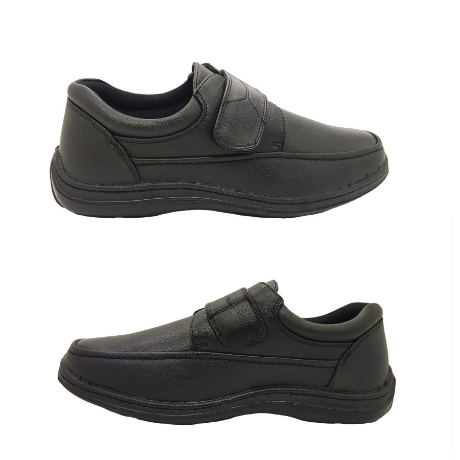 Men Woodlands | Woodlands Sigmund Mens Hook And Loop Tab Casual Work Shoe Lightweight Size 6-12 Black