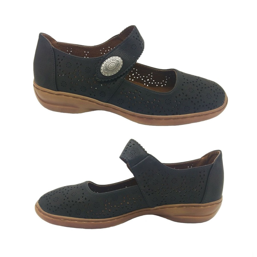 Women Lorella | Lorella Elaine Ladies Shoes Comfy Work Casual Mary Jane Style Hook And Loop