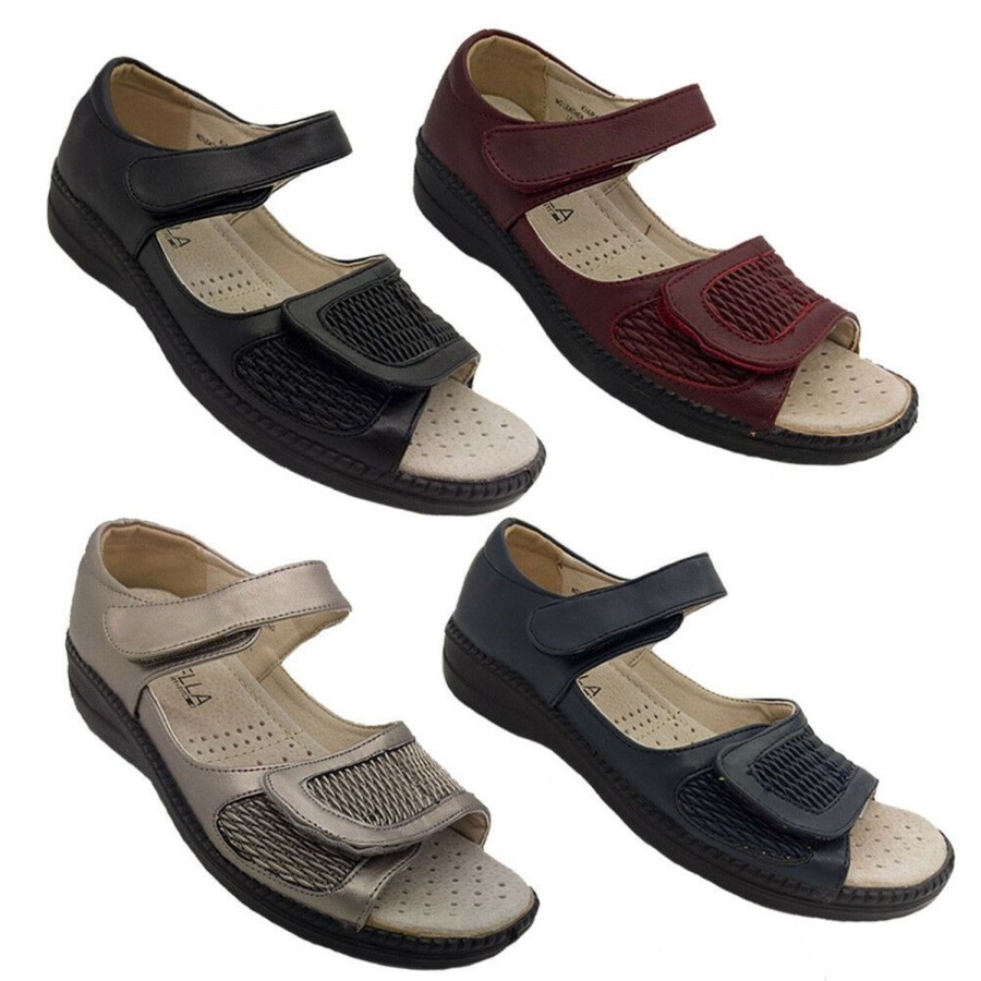 Women Lorella | Ladies Shoes Lorella Kiara Bunion Comfort Sandals Adjustable Stretch Panels