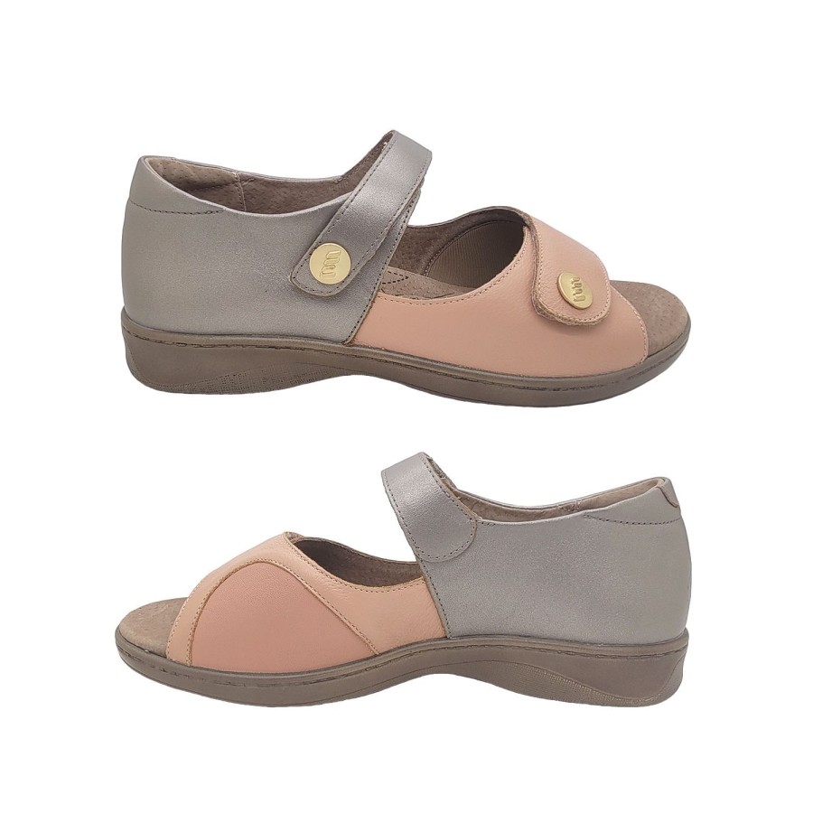 Women Homyped | Homyped Dream Womens Sandals Leather Wide Fit Back In Adjustable Strap Frost Blush