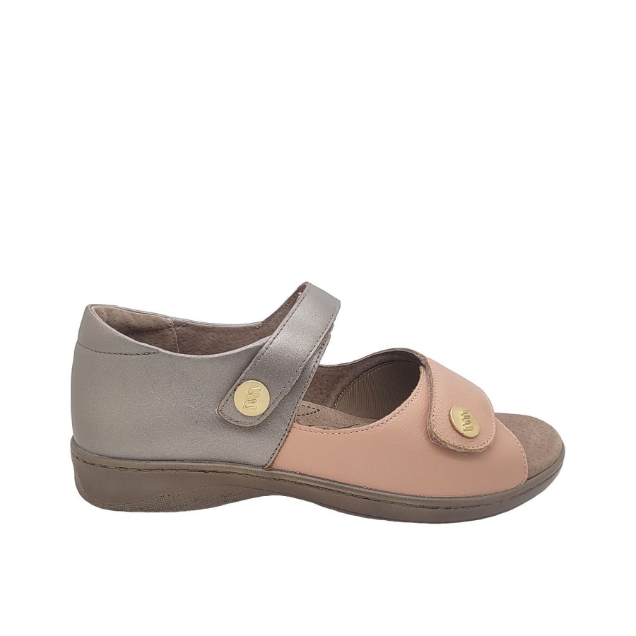 Women Homyped | Homyped Dream Womens Sandals Leather Wide Fit Back In Adjustable Strap Frost Blush