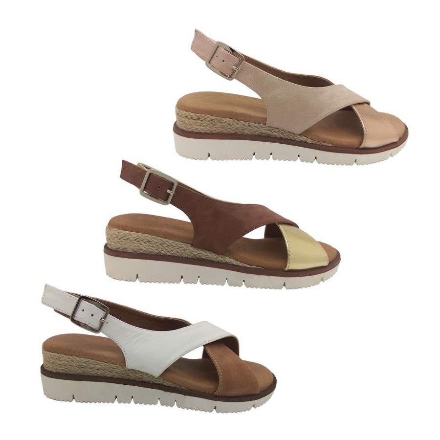 Women Step on Air | Step On Air Rialto Ladies Sandal Two Tone Cross Strap Buckle Wedge Sole