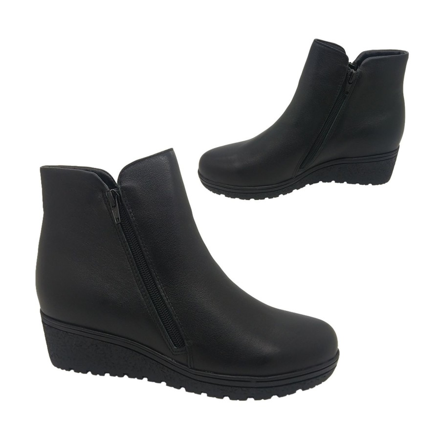 Women Jemma | Jemma Abra Ladies Shoes Ankle Boots Wedge Soft Leather Upper Dual Zip Lined Black