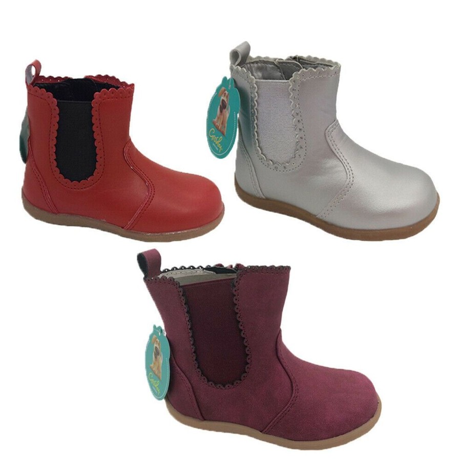 Kids Grosby Boots | Little Girls Grosby Giselle Toddler Boots Cute Look Zip Elastic Side Flat Sole