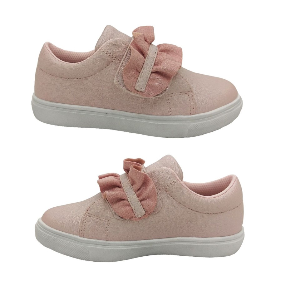 Kids Gro Shu Casual | Girls Shoes Gro Shu Ginny Frill Casual Hook And Loop Tab Sneaker Size 8-2 Pink