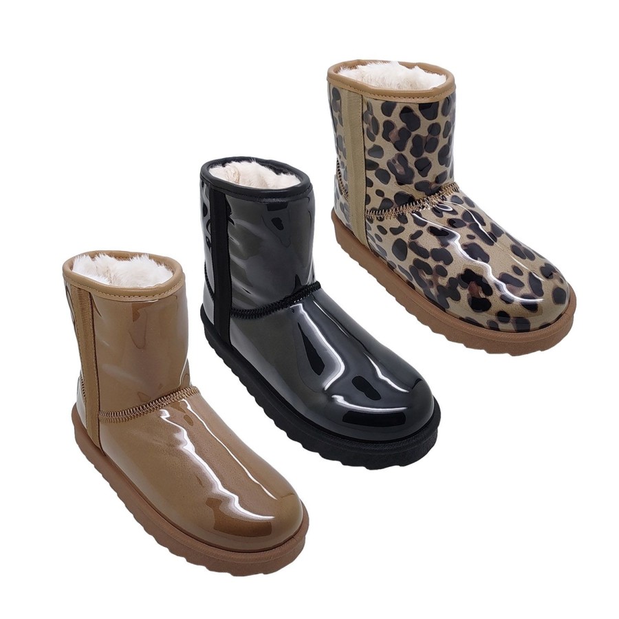 Women Bay Lane | Bay Lane Tully Ladies Slipper Boots Ankle Style Pvc Outer Faux Fur Lined Slip On