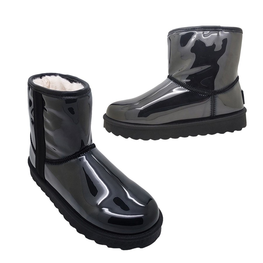 Women Bay Lane | Bay Lane Tully Ladies Slipper Boots Ankle Style Pvc Outer Faux Fur Lined Slip On