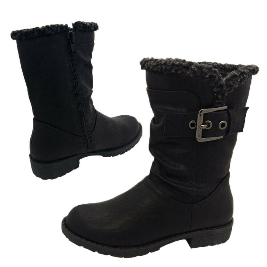 Kids Bellissimo Boots | Girls Boots Bellissimo Frankie Boot Mid-Calf Zip Fur Trim Size Uk 12-4 New Black