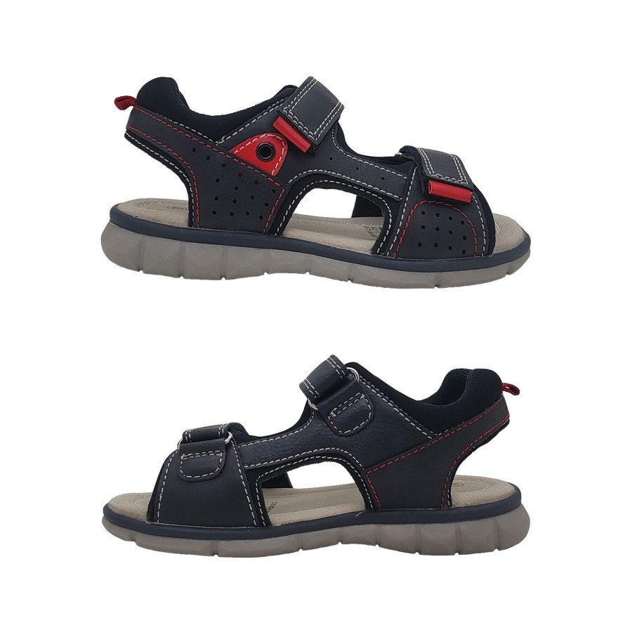 Kids Grosby Sandals | Grosby Dennis Boys Youth Sandals Surf Style Hook And Loop Adjust Flexible Sole Navy