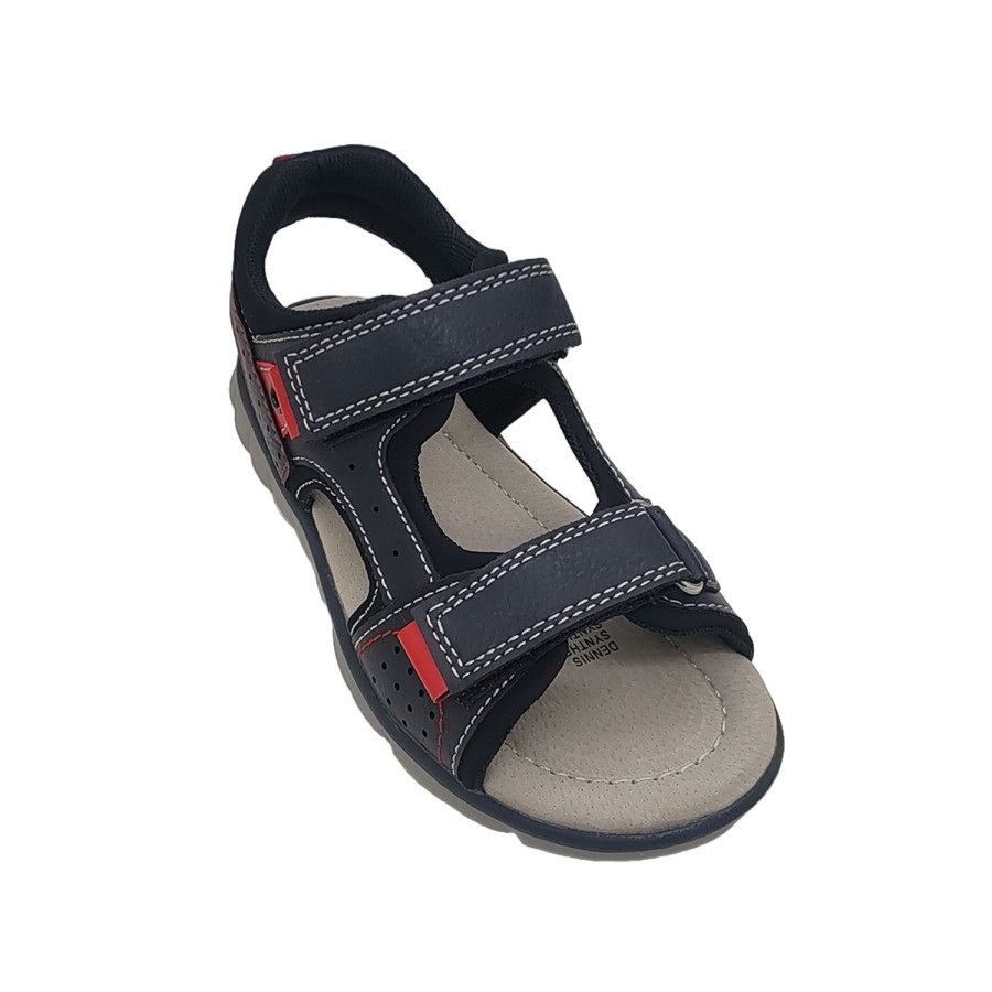 Kids Grosby Sandals | Grosby Dennis Boys Youth Sandals Surf Style Hook And Loop Adjust Flexible Sole Navy