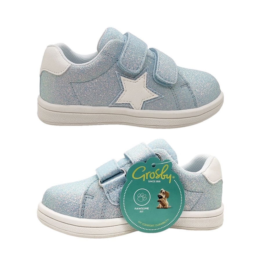 Kids Grosby Casual | Grosby Spark Girls Shoes Casual Trainer Glitter Dual Hook And Loop Flat Sole