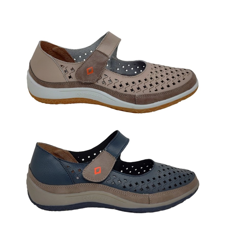 Women CC Resorts | Cc Resorts Monday Ladies Shoes Leather Mary Jane Punch-Out Upper Flats