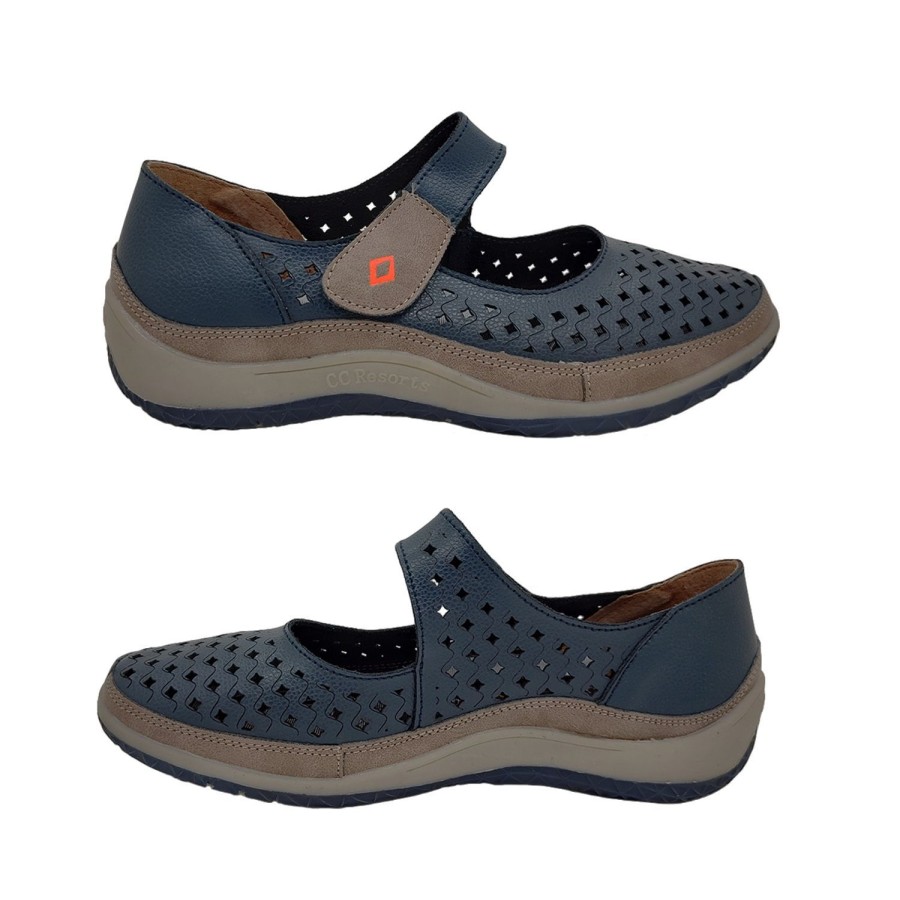 Women CC Resorts | Cc Resorts Monday Ladies Shoes Leather Mary Jane Punch-Out Upper Flats