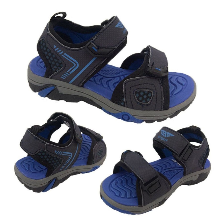 Kids Aerosport Sandals | Boys Shoes Aerosport Contour Surf Sandal Hook And Loop Adjustable 7-12 Navy/Blue