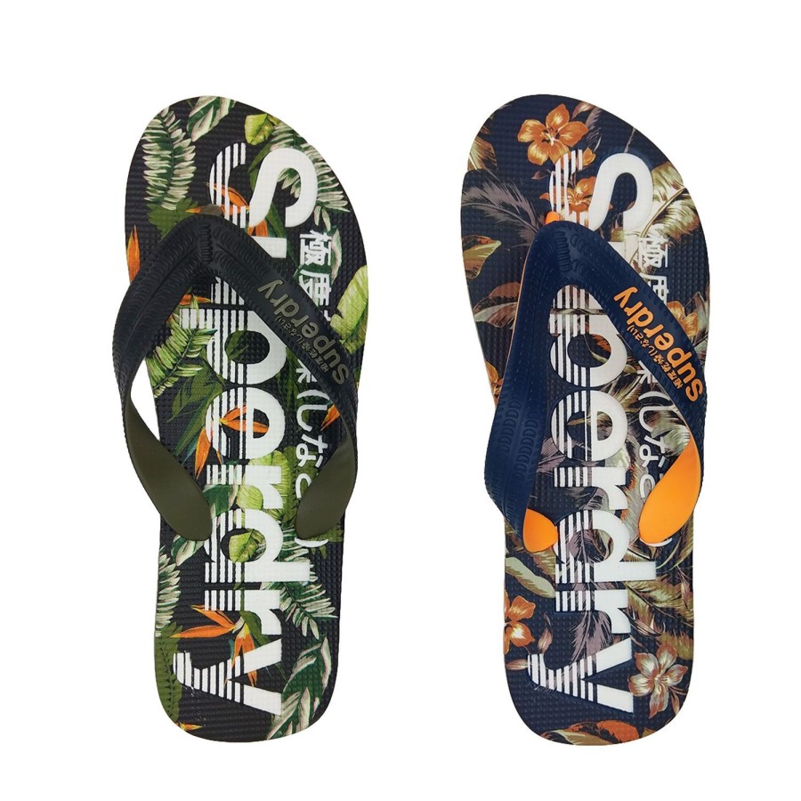 Men Superdry | Superdry Scuba Tropical Flip Flop Mens Thongs Slip On Tropical Print Insole