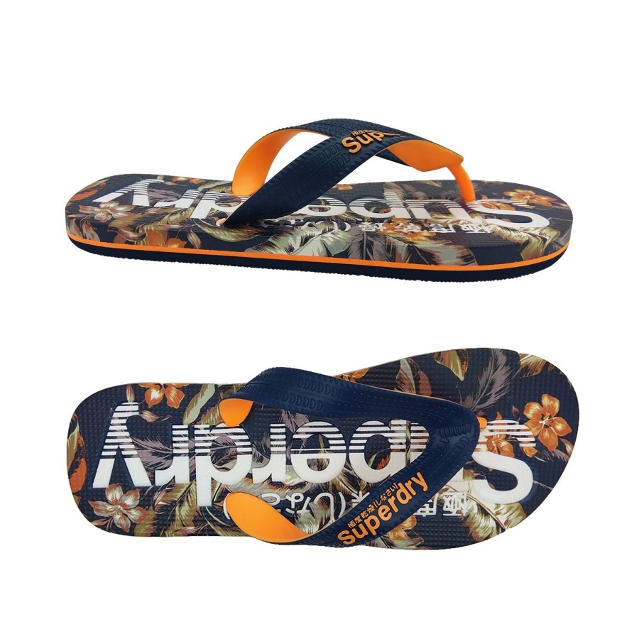 Men Superdry | Superdry Scuba Tropical Flip Flop Mens Thongs Slip On Tropical Print Insole