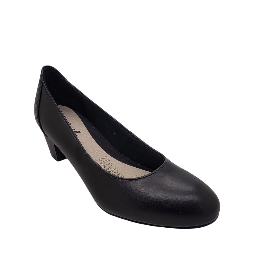 Women Grosby | Grosby Ivy Ladies Shoes Work Heel Slip On Court Smooth Upper Tapered Toe Black