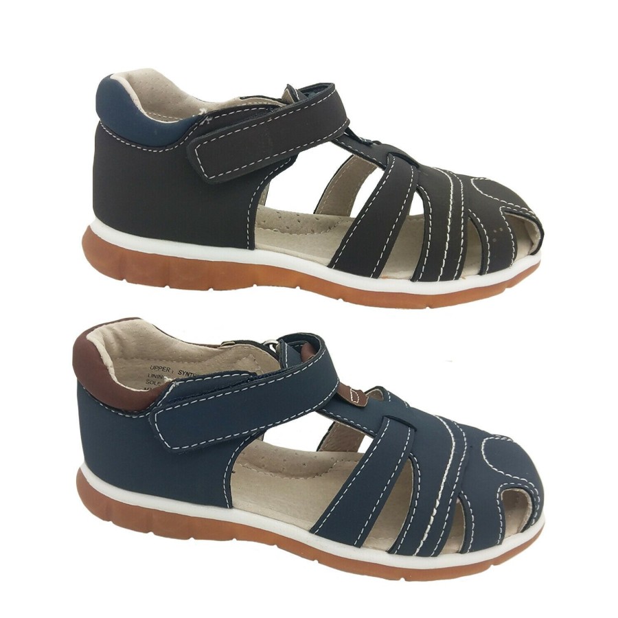 Kids Grosby Sandals | Boys Shoes Grosby Lance Sandals Hook And Loop Covered Toe Boys Youth Size 10-3