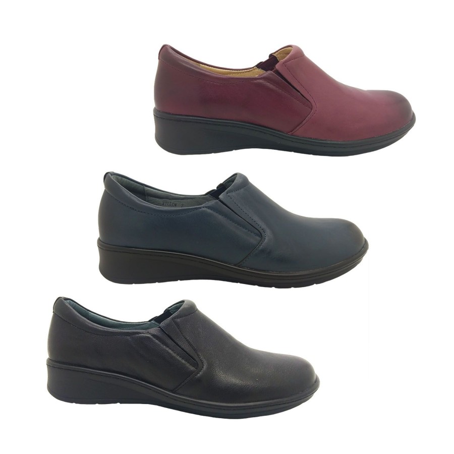 Women Borelli | Borelli Willow Ladies Leather Casual Shoe Orthotic Friendly Comfort Elastic Side