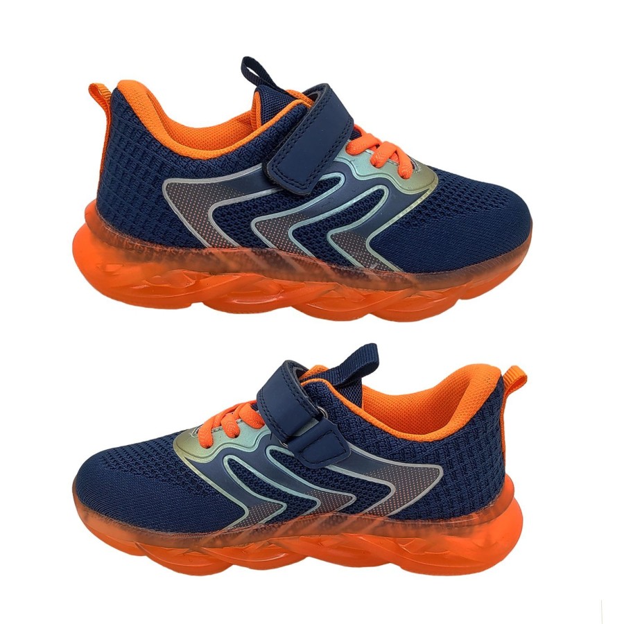 Kids Bolt Runners | Bolt Flash Boys Sneaker Casual Trainer Led Lightup Sole Hook And Loop Strap Navy