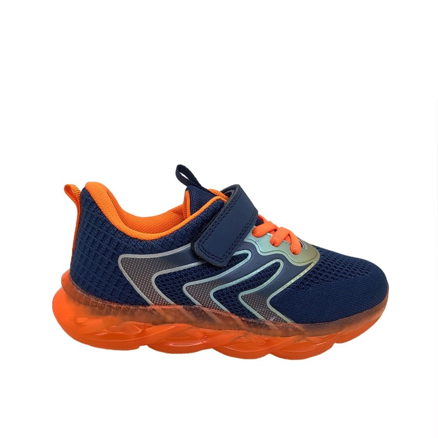 Kids Bolt Runners | Bolt Flash Boys Sneaker Casual Trainer Led Lightup Sole Hook And Loop Strap Navy