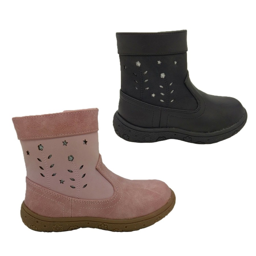 Kids Grosby Boots | Grosby Brandy Girls Boots Ankle Boot Zip Side Sparkle Insert Flat Sole