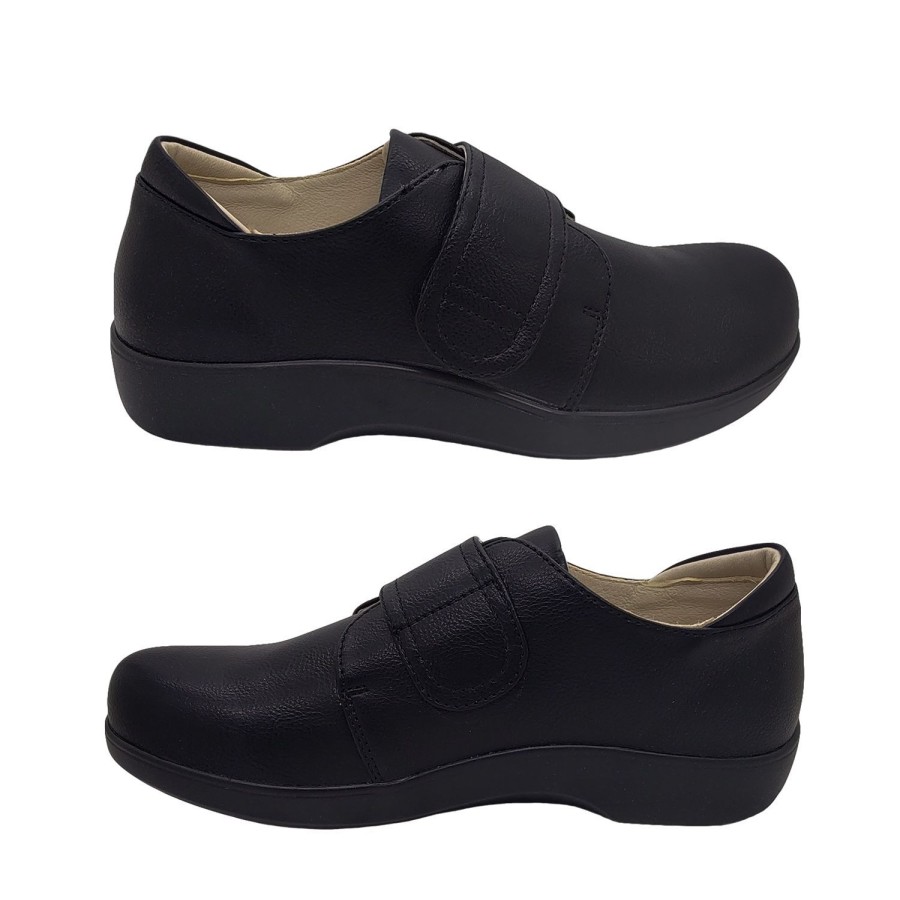 Women Lorella | Lorella Jasmine Ladies Shoes Casual Tab Adjust Removable Insole Work Shoe Black