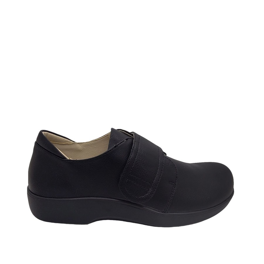 Women Lorella | Lorella Jasmine Ladies Shoes Casual Tab Adjust Removable Insole Work Shoe Black