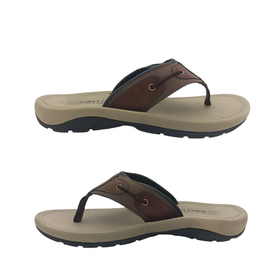 Men Bolt | Bolt Kian Mens Thongs Slip On Light Soft Flexible Flip Flops Size 7 - 12 Brown