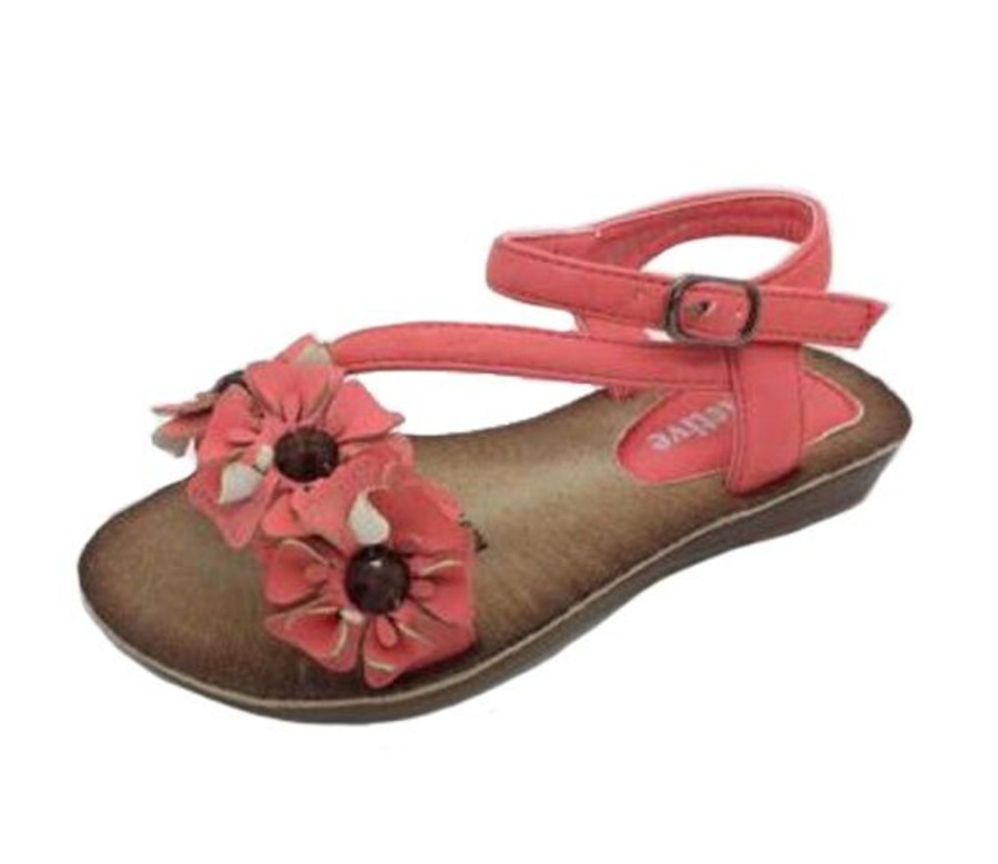 Kids Pro Active Sandals | Girls Sandals Proactive Rita Coral Pink Buckle Up Sandal Flower Size 6-12 Pink Multi