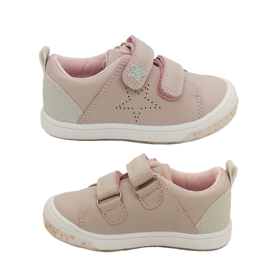 Kids Grosby Casual | Grosby Dante Girls Shoes Casual Hook And Loop Sparkle Sole Glitter Blush Pink