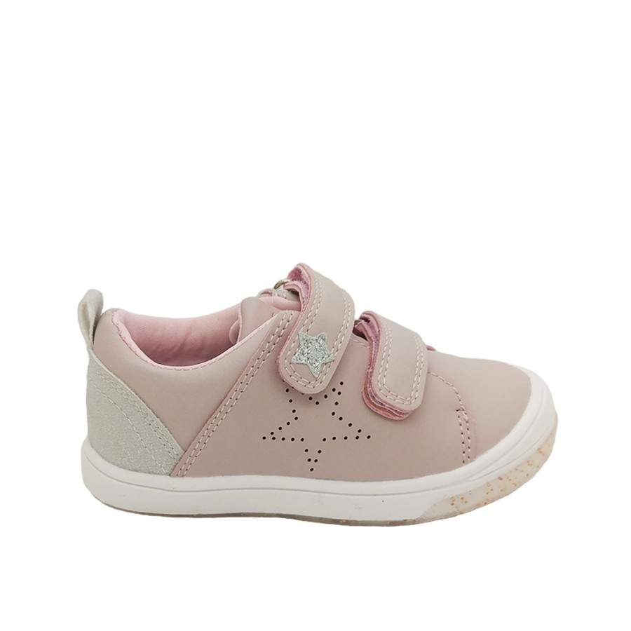 Kids Grosby Casual | Grosby Dante Girls Shoes Casual Hook And Loop Sparkle Sole Glitter Blush Pink