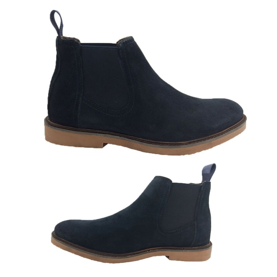 Men Bata | Mens Boots Bata Chelsea Navy Blue Suede Leather Pull On Ankle Boot Gusset Navy Suede