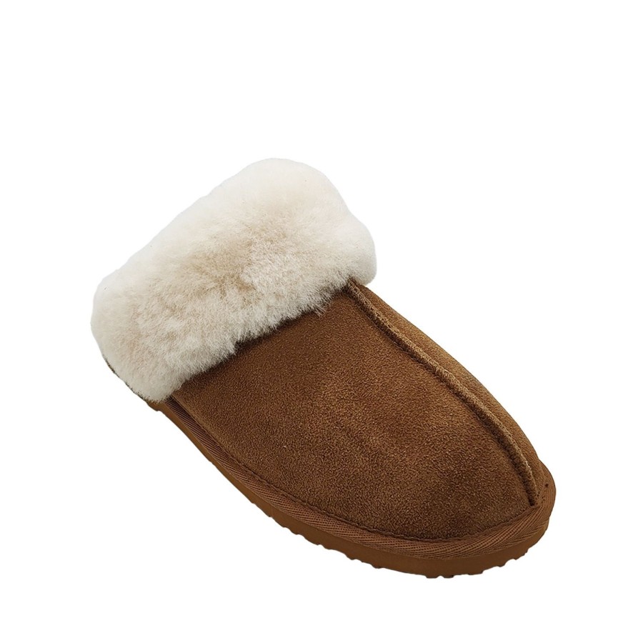 Women Buster | Buster Lambswool Scuffs Ladies Suede Upper Wool Lined Aussie Made Chestnut