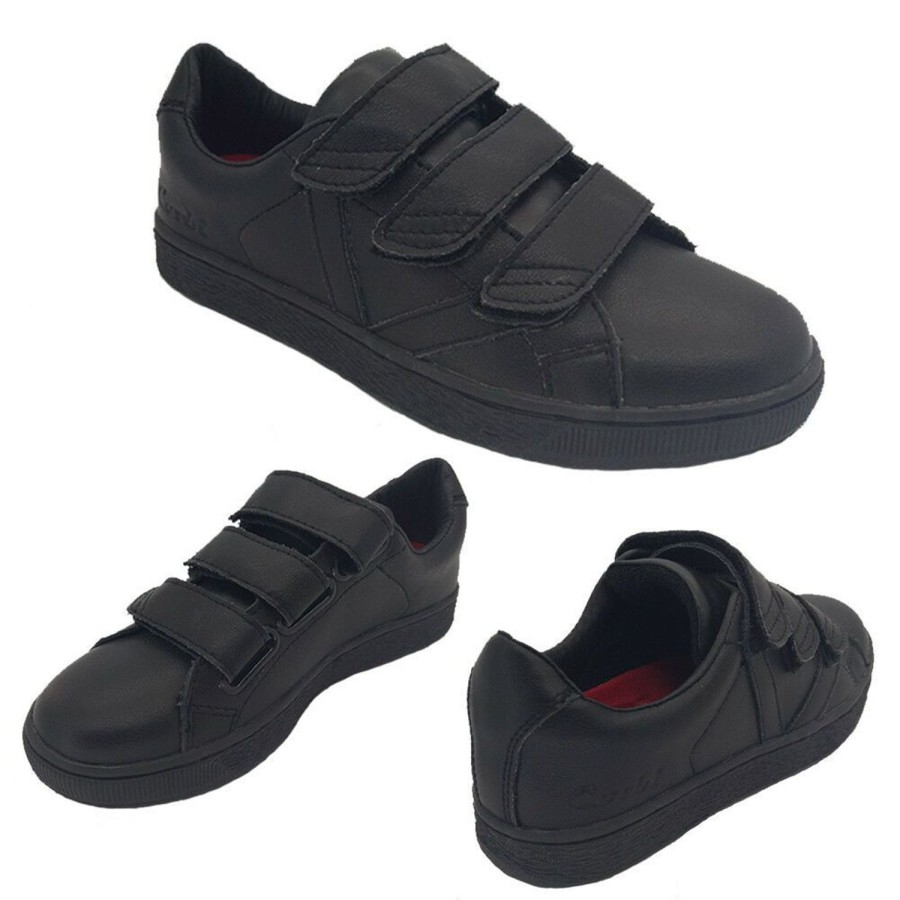 Men Corbi | Mens Shoes Corbi Pipeline Leather Hook And Loop School Shoe Size 6-12 Black