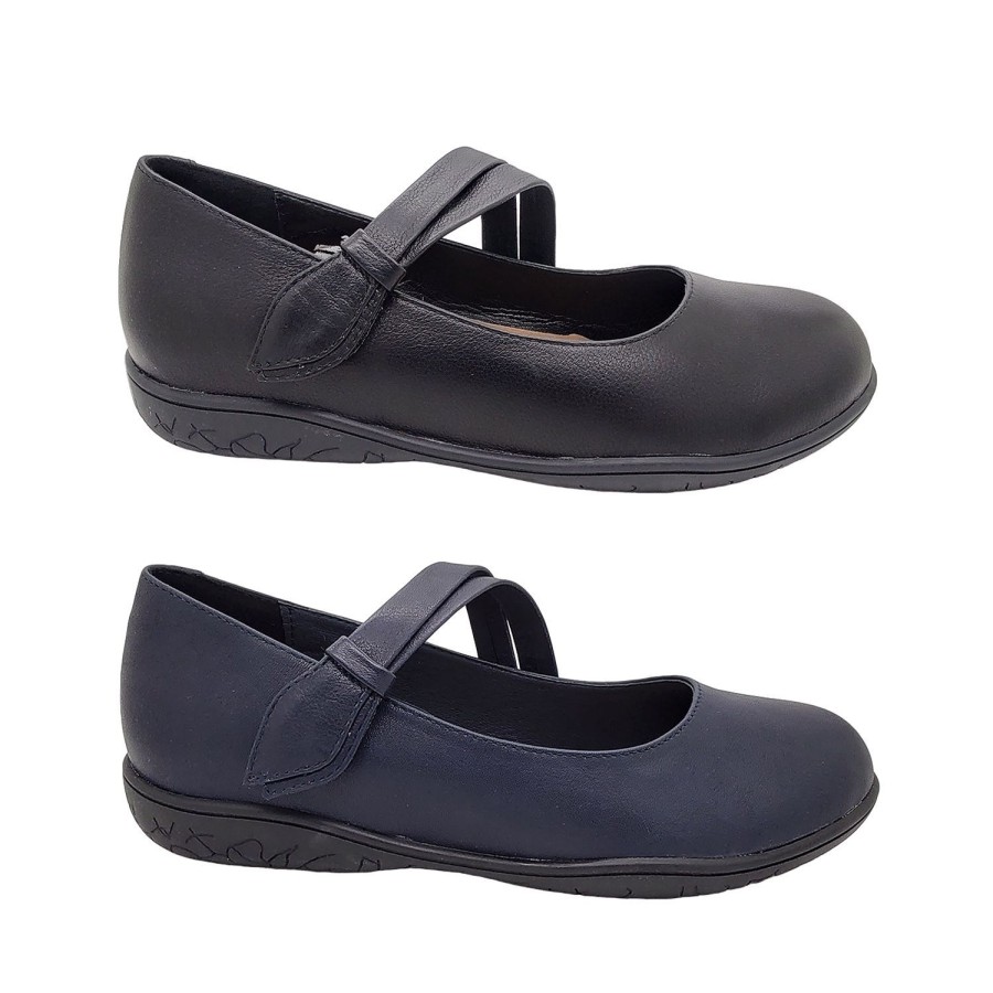 Women Jemma | Jemma Orchid Ladies Leather Casual Shoes Mary Jane Style Flat Wide Fit