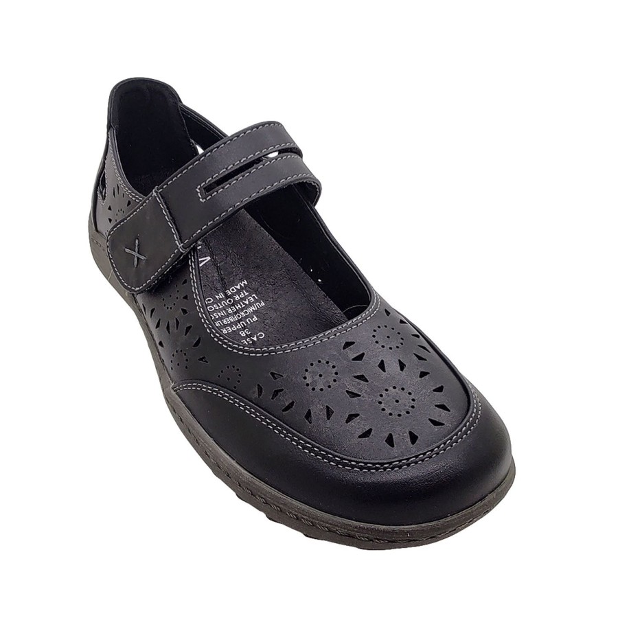 Women Lorella | Lorella Casey Ladies Shoes Comfy Work Casual Mary Jane Style Adjustable Tab Black