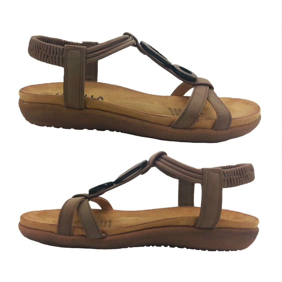 Women Lorella | Ladies Shoes Lorella Tori Elastic Slingback Footbed Comfort Sandal Sizes 5-10 Brown