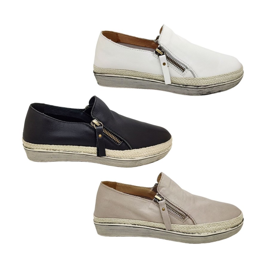 Women Jemma | Jemma Alia Ladies Casual Shoes Soft Leather Upper Flat Sole Double Zip