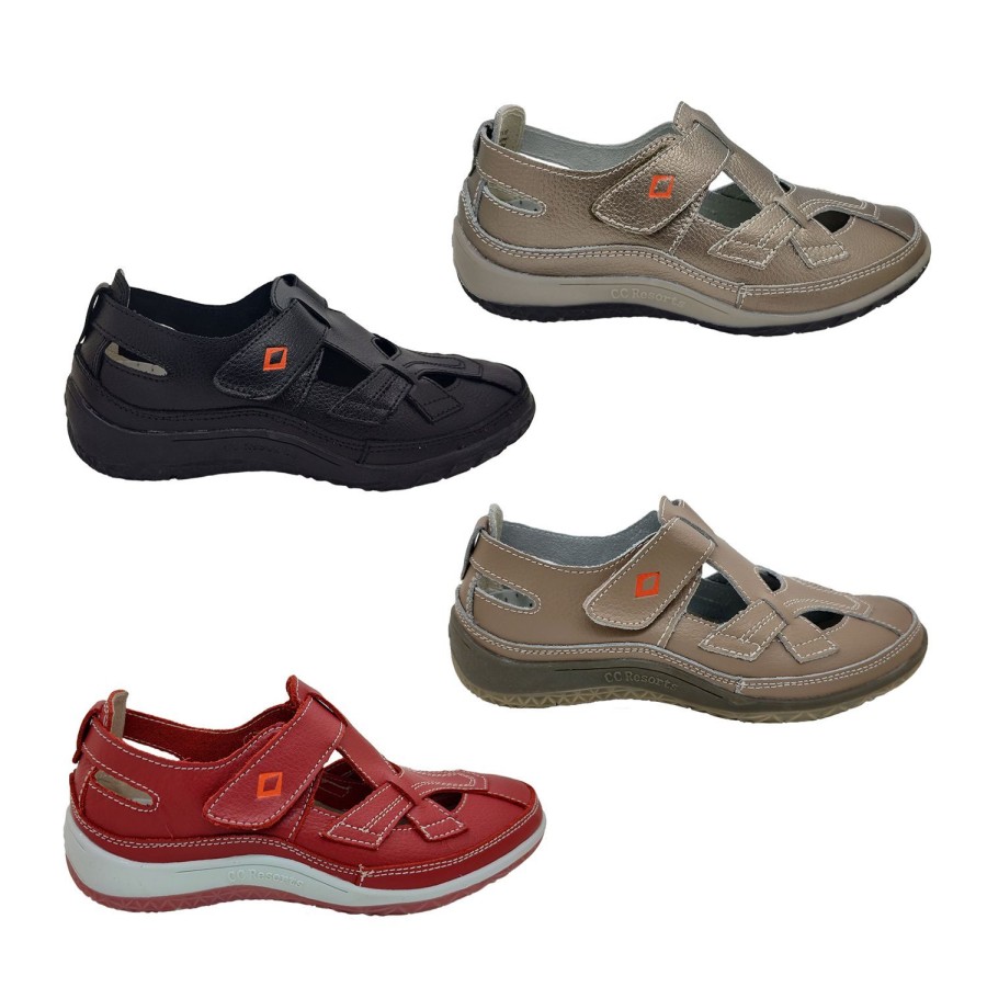 Women CC Resorts | Cc Resorts Jackie Ladies Shoes Leather Flats Hook And Loop Tab Soft Flex Sole