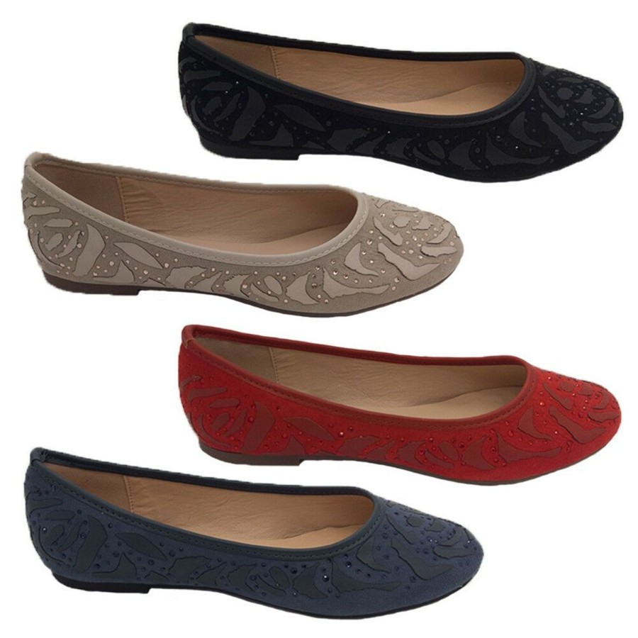 Women No Shoes | Ladies Shoes No Shoes Ballet Slip On Flats Diamante Detail 4 Colours Size 5-10