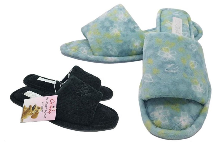 Women Grosby | Ladies Slippers Grosby Cushion Black Or Floral Quilted House Slide Scuff S -Xl