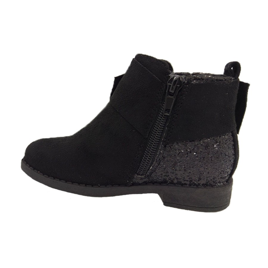 Kids Miss Sachi Boots | Girls Boots Miss Sachi Melody Glitter Ankle Boots Zip Side Elastic Suede Look Black