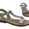 Kids Bellissimo Sandals | Bellissimo Hope Girls Sandals Sparkle Front Sandal Buckle Flat Sole Silver