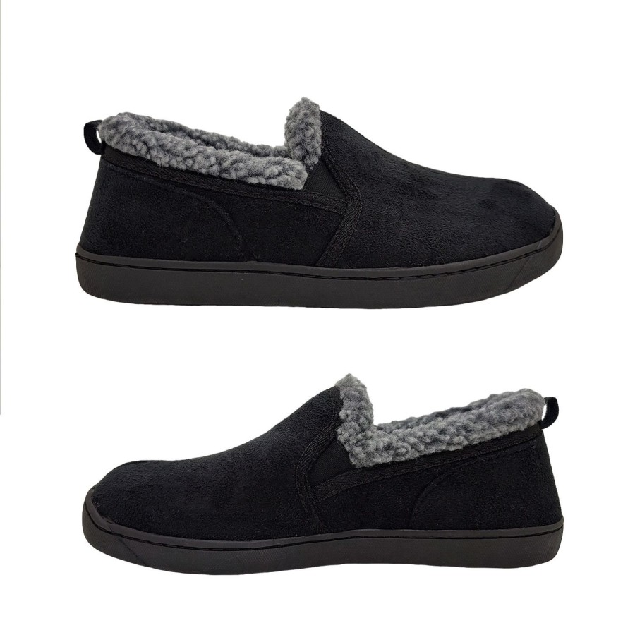 Men Panda | Panda Eliu Mens Slippers Faux Suede Slip On Elastic Soft Fuzzy Lined Flexi Sole