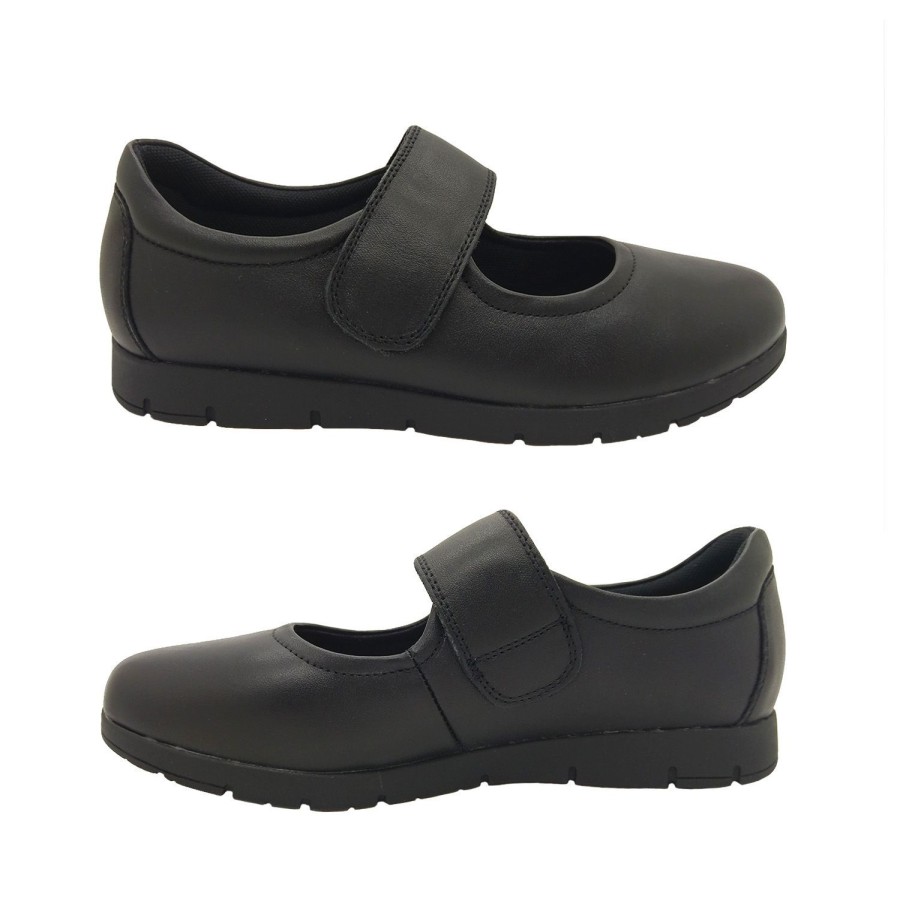 Women Natural Comfort | Natural Comfort Avril Ladies Maryjane Leather Work Shoe Flat Comfy Black